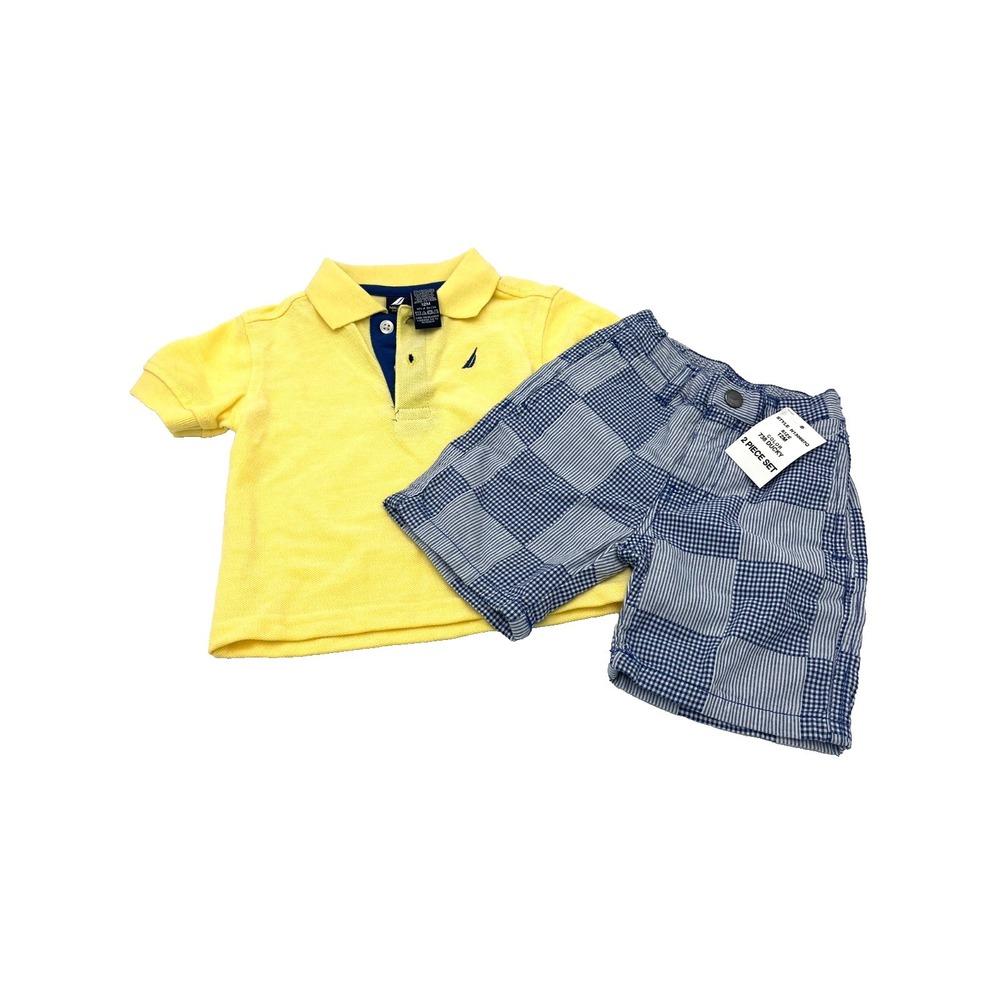 Nautica Boys 2 Piece Set Polo Shorts 12 Months Yellow Blue